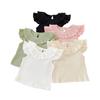2026 Verano Nuevo Estilo Bebé Ins Versátil Estilo Coreano Cuello Redondo Mangas Volantes Top Camisa de Muñeca Camiseta de Canalé Color Sólido Set