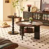Mesa Redonda Maciza de Madera Vintage Estilo Francés, Mesa de Café de Doble Capa y Mesa Auxiliar para Sala de Estar de Mediados de Siglo, Mesa de Té Pequeña de Diseñador