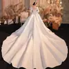Vestido de Novia Principal de Satén con Mangas Largas, Nuevo Estilo 2026, Elegante Vestido Blanco Adelgazante de Novia de Alta Gama con Cola Larga
