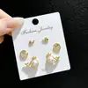 Kana Mina Simple Elegante Perla Una Tarjeta Tres Pares Aretes Pin Plata S925 Moda Combinable Aretes para Mujer