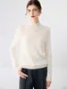 Suéter feminino de cashmere com gola alta parcial, novo para outono e inverno, cor sólida, malha justa, camisa base, suéter de cashmere de manga longa