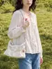 Nova Chegada de Outono: Camisa Social Branca Francesa Feminina de Manga Longa com Renda e Decote em V em Acetato Tencel, Estilo Socialite Elegante, Roupas Femininas Nanyou
