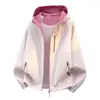 Jaqueta Estilo College Tendência High Street Solta para Homens e Mulheres Cardigan com Capuz Versátil Jaqueta de Manga Longa Top para Casal Color Blocking
