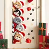 Lindo Gato Navideño de Dibujos Animados, Pegatina Autoadhesiva para Puerta de Navidad, Pegatina Decorativa Removible para Puerta de Dormitorio y Pared, Ambiente Festivo