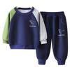 Bebê primavera roupa terno 2024 novos meninos primavera e outono patchwork manga dinossauro duas peças conjunto roupas de bebê moda
