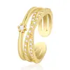 Anel de Cobre com Zircônia Europeu e Americano Estilo Novo Transfronteiriço Moda Simples Elegante Temperamento Feminino Aberto Articulação do Dedo Presente de Feriado