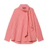 Comercio Exterior 2026 Primavera Nueva Moda Femenina Estilo Europeo y Americano Casual Holgada Camisa de Cuello Alto a Rayas con Decoración de Lazo