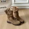 Botas Femininas de Couro Genuíno Estilo Wasteland Merade Meio da Panturrilha 2026 Nova Coleção Outono Botas Western Cowboy Salto Grosso Franzidas Botas Martin