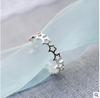 Anillo de apertura de loto japonés coreano bañado en plata 925 hecho a mano con flor simple y fresca, pulsera de plata lisa para mujer