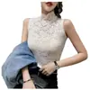 Cuello Falso para Mujer, Camiseta Interior sin Mangas de Encaje Calado, Capa Interior de Cuello Alto, Elegante Camisa Calada de Encaje, Cuello Falso