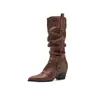 Botas Altas de Punta Aguda Estilo Vaquero Vintage Otoño/Invierno 2026, Tallas 40-45, Botas Apiladas de Tacón Alto Grueso Fruncidas para Mujer