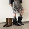 Botas estilo jeans~Diseñadas en estilo coreano, elegantes y a la moda, estilizan, hechas de cuero genuino mate, botas western para mujer