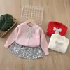 Conjunto de Dos Piezas de Suéter Infantil Ropa para Niñas Conjunto de Punto Falda Bebé Niña Lentejuelas Lazo Cárdigan Chaqueta Conjunto de Manga Larga