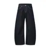 Calça Jeans Reto Lavada Cor Original Retro Americana Urso Mágico Calça Foice Caimento Solto Cintura com Amarração Única Perna Larga Calça Casual