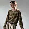 Suéter de punto a rayas para mujer, cuello redondo simple, medio abotonado, manga larga, corte holgado, fino, adecuado para primavera y otoño, uso casual, y se puede usar como capa exterior o como capa base