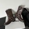 Versión de Piel de Oveja ~ Botas de Moda de Piel de Vaca Botas de Motocicleta Retro Negras Botas Vaqueras de Tacón Bajo para Mujer Botas Cortas con Hebilla de Cinturón de Manga