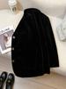 Blazer de Pana Negro Ajustado para Mujer Otoño e Invierno 2025 Nuevo Traje Casual de Alta Calidad