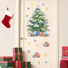 Pegatinas de Pared para Caja de Regalo de Árbol de Navidad en Acuarela Transfronterizas, Bolas Decorativas Coloridas, Copos de Nieve, PVC Autoadhesivo, Removibles