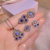 Nuevo conjunto de collar, colgante y pendientes con anillo abierto de zafiro afilado de lujo de venta en vivo de celebridades de Internet