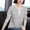 Marca Roupas Femininas Balcão Genuíno Moda para Mães de Meia-Idade Tops Camiseta Listrada Camisa Básica Camiseta Feminina de Manga Longa Roupas de Outono