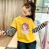 Blusa de algodão listrada para menina, camisa estilosa de desenho animado, nova para primavera e outono, de manga comprida para meninas