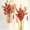 Lanterna minimalista nórdica de ferro forjado simulação conjunto de vasos de frutas da sorte ornamentos flores artificiais frutas vermelhas decorações de frutas da sorte vermelhas