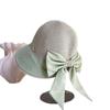 Sombrero de Paja para Mujer con Lazo de Verano con Abertura Trasera, Costuras de Tela, Parasol, Elegante, Combinable con Todo, Transpirable, Tipo Cubo, Moda Sombrero de Pescador