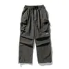 Pantalones casuales funcionales para hombre Han Lu, resistentes al agua, para exteriores, con diseño tridimensional, grandes bolsillos de parche y cintura con cordón, de corte holgado y pierna recta, perfectos para otoño