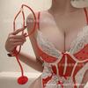 Lingerie Sexy para Meninas com Palitos, Uniforme de Enfermeira Puro Desejo, Body Sexy com Suspensórios, Laço de Renda, Transparente 1736