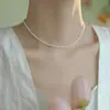 Elegante y Sencillo Collar de Perlas Redondas Perfectas de 2 mm con Alto Brillo, Cadena para Clavícula de Perlas de 3-4 mm, un Collar de Alta Gama para tu Novia