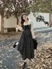 Vestido Longo Retrô Xadrez Estilo Academia Plus Size Feminino Redutor de Idade com Laço Disfarça Barriga Emagrecedor Doce