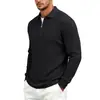 Camisa tipo polo europea y americana de punto gofrado para hombre, estilo casual nuevo para vacaciones, con cremallera, jacquard, manga larga