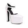 Sandalias Estilo Europeo y Americano con Tacón Grueso, Suelas de Plataforma, Talón Cerrado, Punta Cuadrada, Tira Única, Charol, Disponibles en Tallas Grandes para Mujer en Negro, Blanco y Rojo