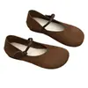 Novos sapatos femininos de couro genuíno para comércio exterior, bico redondo, sola plana, estilo boêmio, com fecho de velcro, sapatos femininos versáteis de couro bovino macio