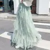 Falda de Malla Elástica de Cintura Alta, Estilo Coreano, de Primavera y Verano, de Moda y Versátil, Adelgazante, con Empalmes Irregulares, de Longitud Media