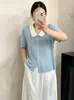 Ropa para mujer de talla grande, top juvenil de color block con cuello de muñeca, cárdigan para mujer, camiseta de manga corta, camisa de punto de talla grande para verano 2026
