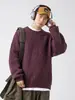 Suéter de Punto Grueso con Textura de Canalé para Hombre, Prendas de Punto Básicas de Color Sólido Holgadas con Cuello Redondo para Otoño e Invierno