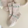 Calcetines sin costuras Retro Fair Isle Otoño e Invierno para Mujer, Calcetines Dulces de Media Pantorrilla Estilo Universitario, Calcetines Largos de Dibujos Animados Lindos Japoneses para Estudiante