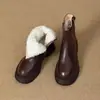 2026 novas botas Martin de couro macio, forradas com fleece, botas curtas femininas, quentes, com sola grossa, botas de neve peludas, sapatos de algodão quentes para outono e inverno