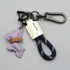 Chaveiro de Filhote de Couro Genuíno Feito à Mão Cordão Anti-Perda Pingente Chaveiro de Carro Bulldog Francês Chaveiro de Corda Trançada