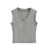 Pure Desire Estilo Decote Em V Botão Sem Mangas Colete Feminino Verão Novo Slim-fit Emagrecimento Cor Sólida Spice Top