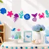 Banner com tema oceano, mundo subaquático, artigos para festa de aniversário infantil, fundo de sereia e animais marinhos