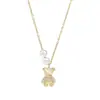 Novo Estilo Primavera e Verão Banhado a Ouro Real Zircônia Micro-Incustada Corrente de Clavícula Personalizada para Mulheres, Colar de Urso Pedra Olho de Gato de Alta Qualidade Atacado