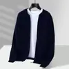 Cardigan Masculino de Lã com Zíper Malha Grossa de Sete Fios Ponto Plano Confortável Quente Outono/Inverno Novo Estilo Casaco Suéter com Capuz Manga Longa