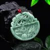 Auténtico Jadeíta Grado A Verde Completo Redondo Dragón y Fénix Colgante Propicio Colgante de Jade Finamente Tallado por Ambos Lados Joyería Fábrica Mayorista