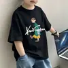 Camiseta esportiva de algodão puro com manga curta estilo coreano para meninos, nova roupa de verão para alunos do ensino fundamental e crianças, blusa respirável de meia manga, camiseta da moda