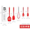 Conjunto de utensílios de cozinha de silicone para cozinhar colher espátula silicone assar conjunto de 5 peças espátula de silicone pincel de óleo batedor de ovos em estoque atacado