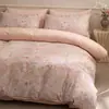 Conjunto de quatro peças de algodão puro espesso com dupla face escovada para outono e inverno, lençol de cima espesso, capa de edredom, lençol com elástico, roupa de cama quente para quarto principal