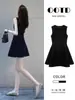 Vestido Negro sin Mangas Estilo Francés para Mujer, Nuevo Vestido Corto Verano 2026 para Figuras Pequeñas, Pequeño Vestido Negro para Mujer que Ceñe la Cintura