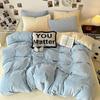 Conjunto de quatro peças de veludo coral de cor sólida, espessado, de inverno, com dupla face, capa de edredom, lençol, capa de cama, dormitório individual, conjunto de três peças